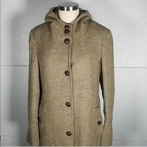 DKNY Tan Cream Tweed Wool Hood Jacket Coat 12